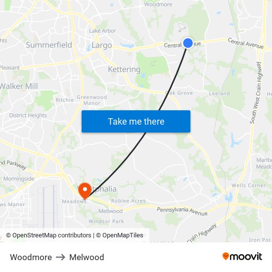 Woodmore to Melwood map