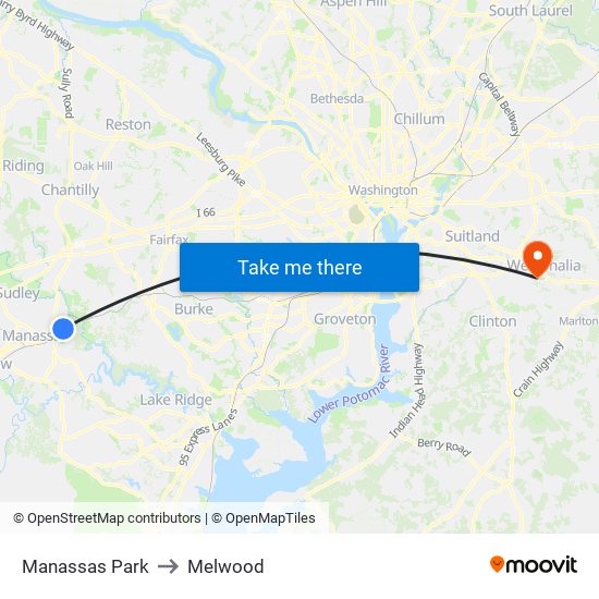 Manassas Park to Melwood map