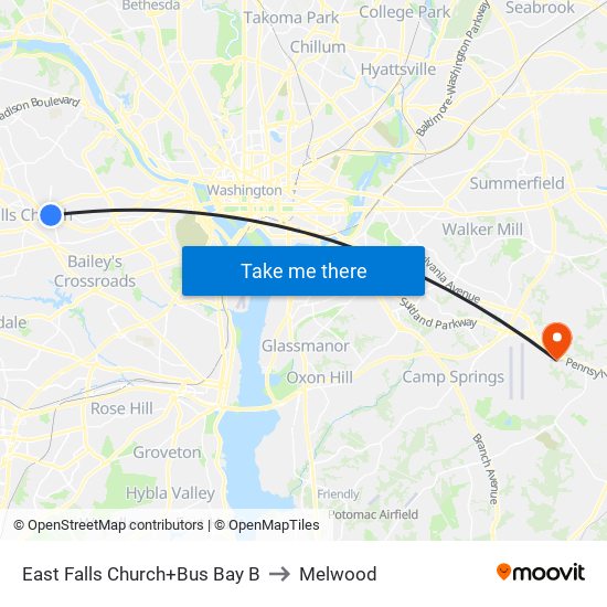 East Falls Church+Bay B to Melwood map