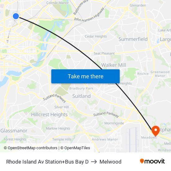 Rhode Island Ave-Brentwood+Bay D to Melwood map