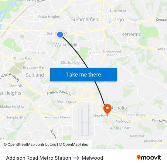 Addison Road Metro Station to Melwood map