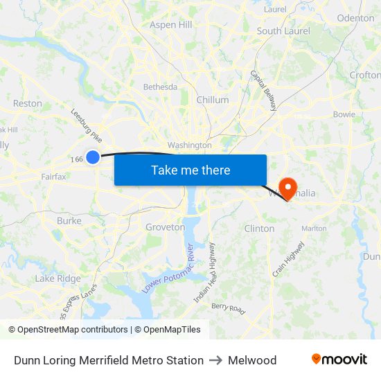 Dunn Loring Merrifield Metro Station to Melwood map