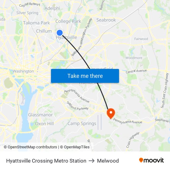 Hyattsville Crossing Metro Station to Melwood map