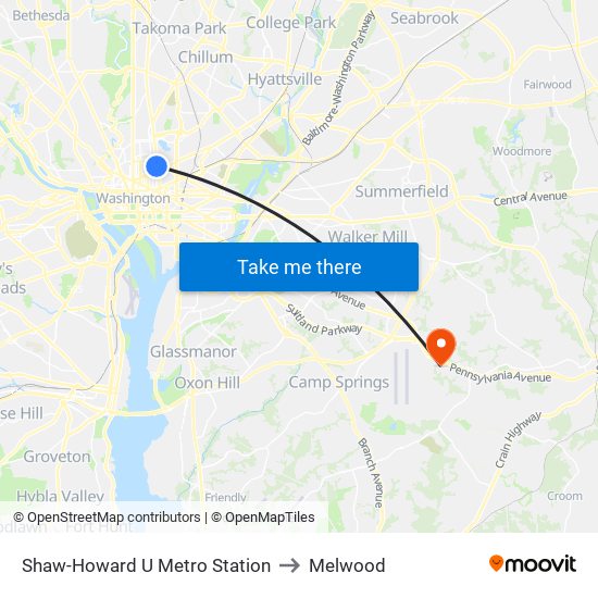 Shaw-Howard U Metro Station to Melwood map