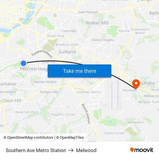 Southern Ave Metro Station to Melwood map