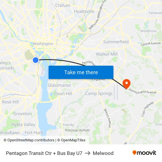 Pentagon Transit Ctr + Bus Bay U7 to Melwood map