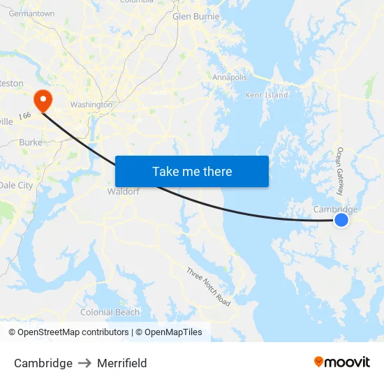 Cambridge to Merrifield map