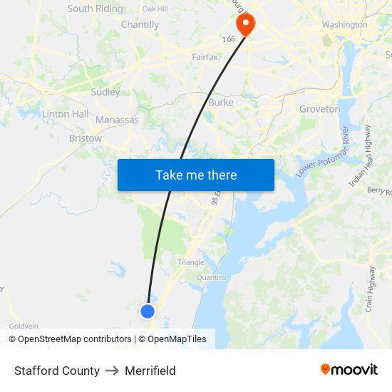 Stafford County to Merrifield map
