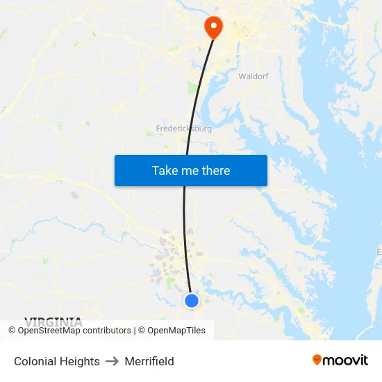 Colonial Heights to Merrifield map