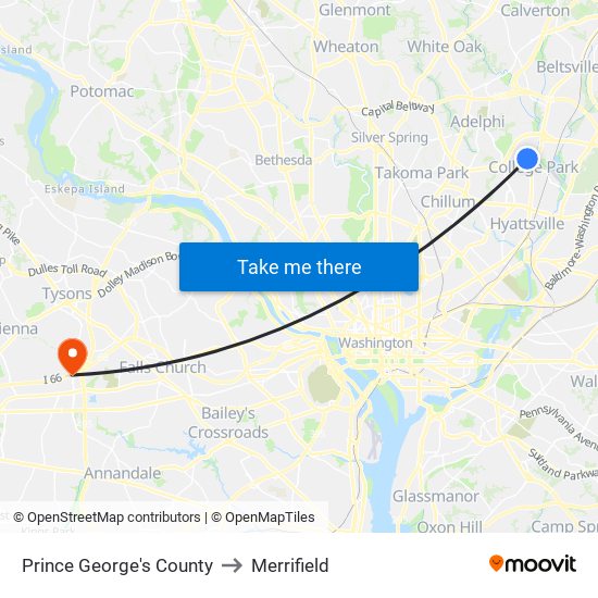 Prince George's County to Merrifield map