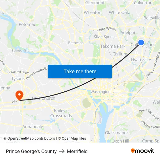 Prince George's County to Merrifield map