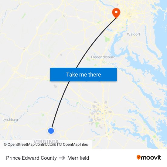 Prince Edward County to Merrifield map