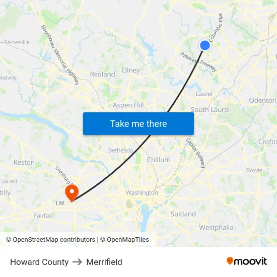 Howard County to Merrifield map