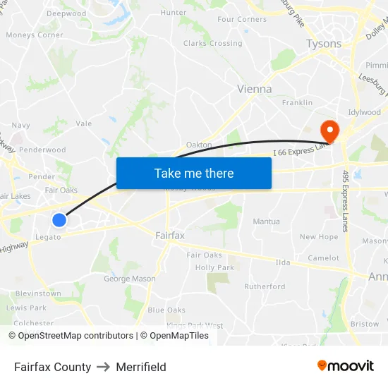 Fairfax County to Merrifield map
