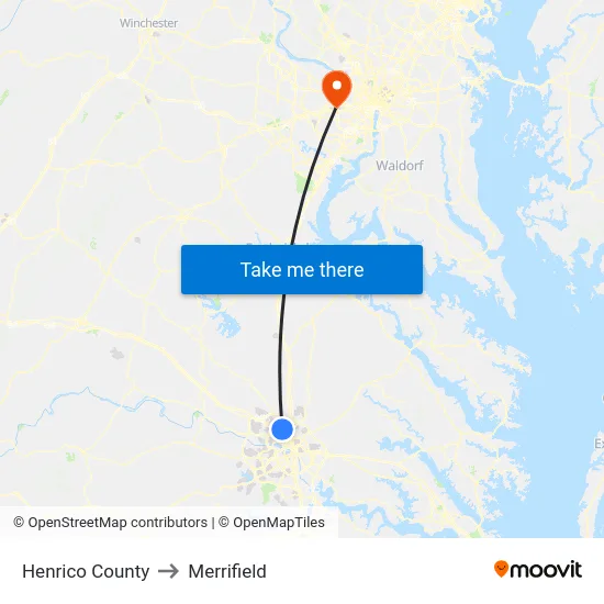 Henrico County to Merrifield map