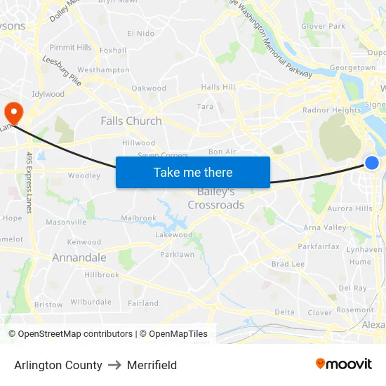 Arlington County to Merrifield map