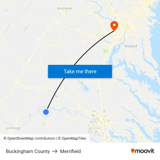 Buckingham County to Merrifield map