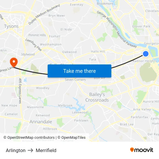 Arlington to Merrifield map