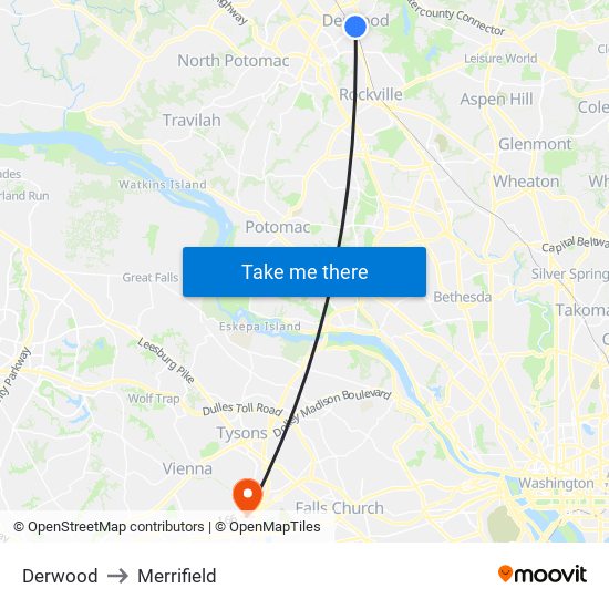 Derwood to Merrifield map