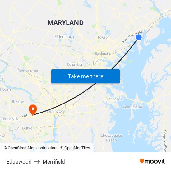 Edgewood to Merrifield map