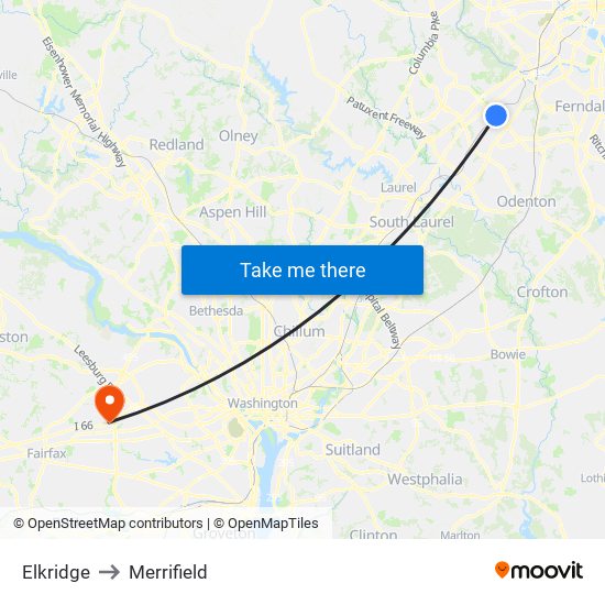 Elkridge to Merrifield map