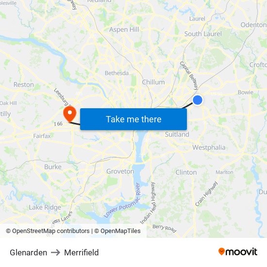 Glenarden to Merrifield map