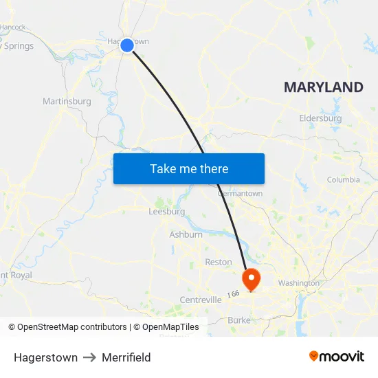 Hagerstown to Merrifield map