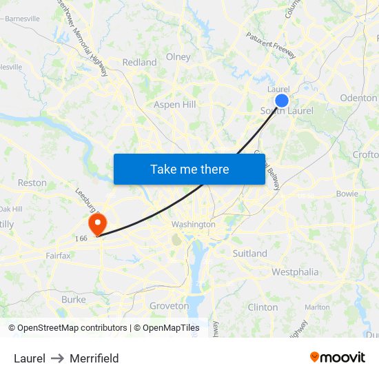 Laurel to Merrifield map