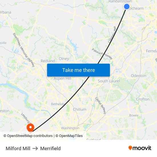 Milford Mill to Merrifield map