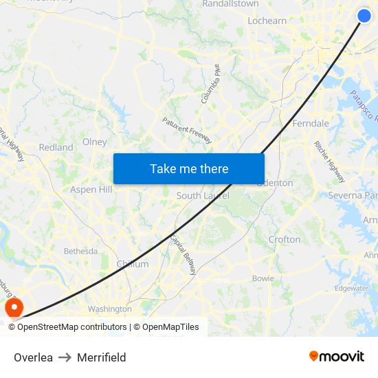 Overlea to Merrifield map