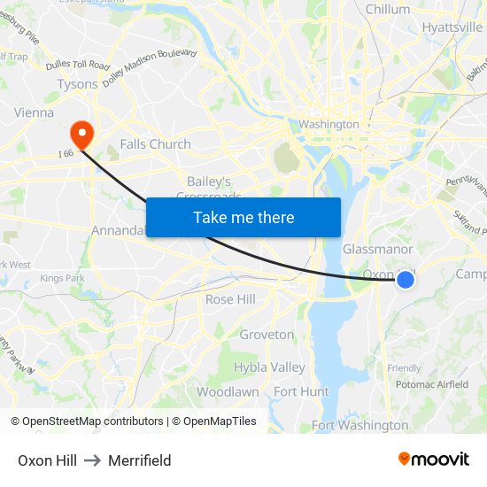 Oxon Hill to Merrifield map