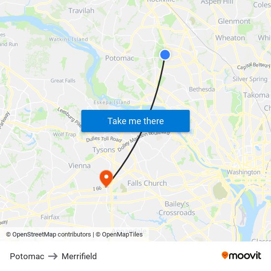 Potomac to Merrifield map