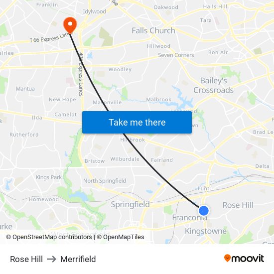 Rose Hill to Merrifield map