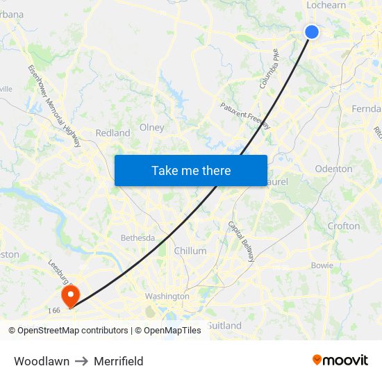 Woodlawn to Merrifield map