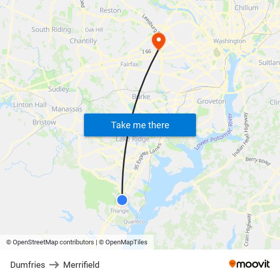 Dumfries to Merrifield map