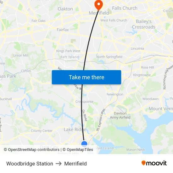 Woodbridge Station to Merrifield map