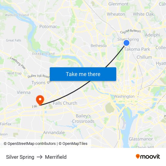 Silver Spring to Merrifield map