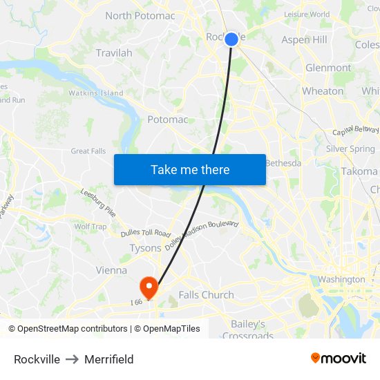 Rockville to Merrifield map