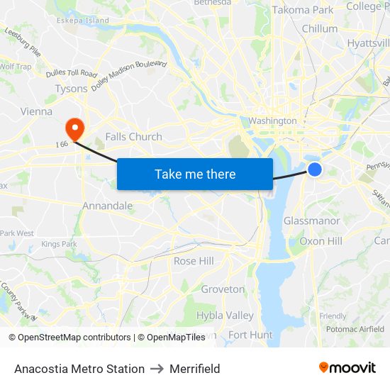 Anacostia Metro Station to Merrifield map