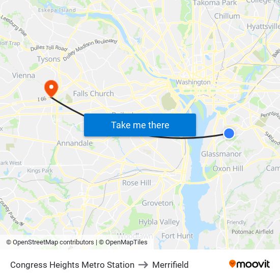 Congress Heights Metro Station to Merrifield map