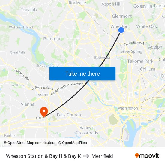 Wheaton Station  & Bay H & Bay K to Merrifield map