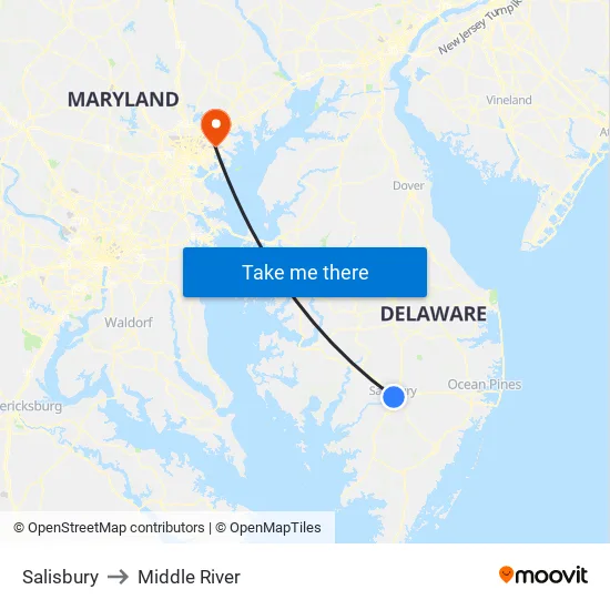 Salisbury to Middle River map