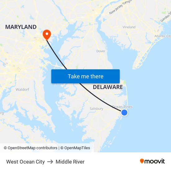 West Ocean City to Middle River map