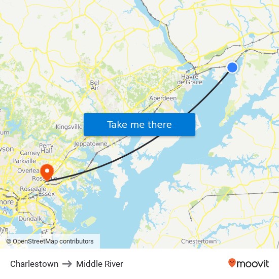 Charlestown to Middle River map