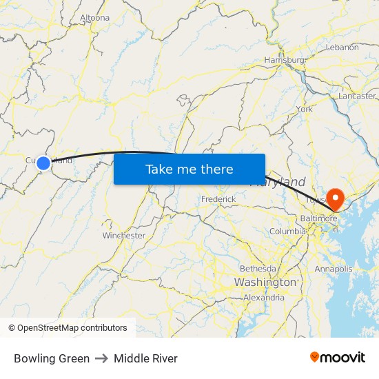 Bowling Green to Middle River map