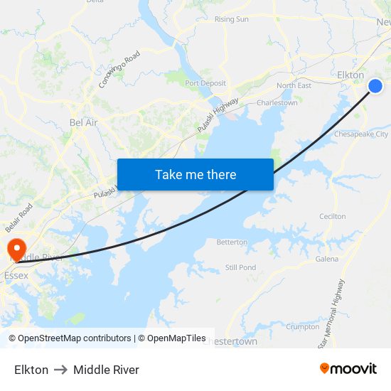 Elkton to Middle River map