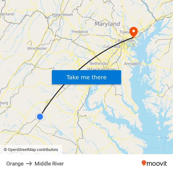 Orange to Middle River map