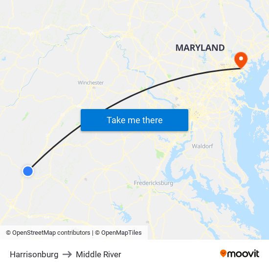 Harrisonburg to Middle River map