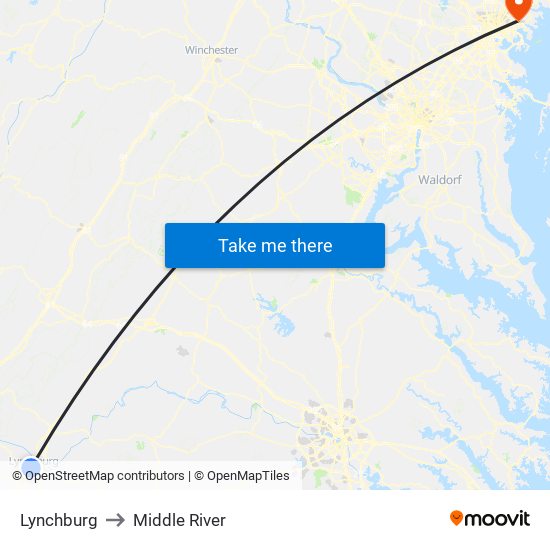 Lynchburg to Middle River map