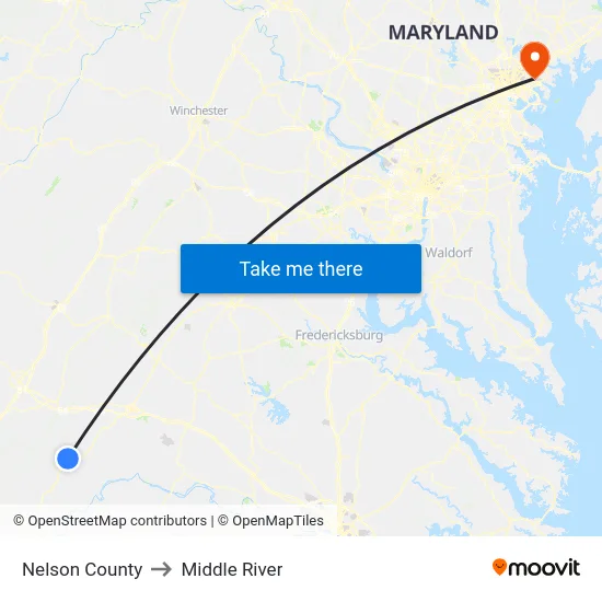 Nelson County to Middle River map